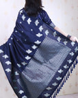 Navy Blue Soft Silk Dual Zari Woven Saree with Bird Border