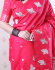 Pink Soft Silk Dual Zari Woven Saree with Bird Border