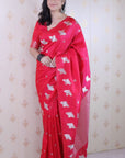 Pink Soft Silk Dual Zari Woven Saree with Bird Border