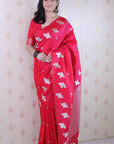 Pink Soft Silk Dual Zari Woven Saree with Bird Border