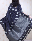 Black Soft Silk Dual Zari Woven Saree with Bird Border