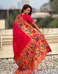 Pink Big Border Paithani Silk Zari Woven Saree