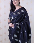 Black Soft Silk Dual Zari Woven Saree with Bird Border