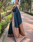 Deep Blue Banarasi Katan Silk Zari Woven Saree