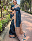 Deep Blue Banarasi Katan Silk Zari Woven Saree