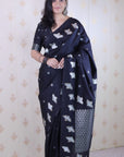 Black Soft Silk Dual Zari Woven Saree with Bird Border