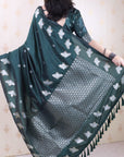 Bottle Green Soft Silk Dual Zari Woven Saree with Bird Border