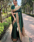 Dark Green Banarasi Katan Silk Zari Woven Saree