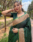 Dark Green Banarasi Katan Silk Zari Woven Saree