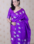 Purple Soft Silk Dual Zari Woven Saree with Bird Border