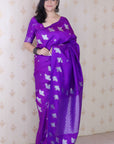 Purple Soft Silk Dual Zari Woven Saree with Bird Border