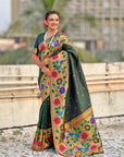 Bottle Green Big Border Paithani Silk Zari Woven Saree