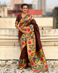 Coffee Big Border Paithani Silk Zari Woven Saree
