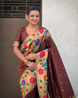 Coffee Big Border Paithani Silk Zari Woven Saree