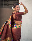 Coffee Big Border Paithani Silk Zari Woven Saree