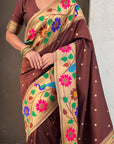 Coffee Big Border Paithani Silk Zari Woven Saree