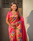 Baby Pink Big Border Paithani Silk Zari Woven Saree