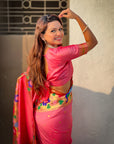 Baby Pink Big Border Paithani Silk Zari Woven Saree