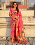 Baby Pink Big Border Paithani Silk Zari Woven Saree