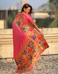 Baby Pink Big Border Paithani Silk Zari Woven Saree