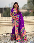 Purple Big Border Paithani Silk Zari Woven Saree