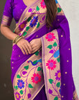 Purple Big Border Paithani Silk Zari Woven Saree