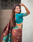 Coffee Brown Soft Silk Pichwai Traditional Zari Woven Saree
