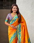 Orange Soft Silk Pichwai Traditional Zari Woven Saree