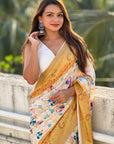 Gold Tussar Silk Kalamkari Printed Saree with Zari Woven Border