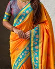 Orange Soft Silk Pichwai Traditional Zari Woven Saree