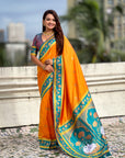 Orange Soft Silk Pichwai Traditional Zari Woven Saree