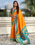 Orange Soft Silk Pichwai Traditional Zari Woven Saree
