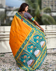 Orange Soft Silk Pichwai Traditional Zari Woven Saree