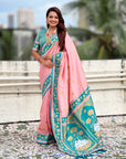 Baby Pink Soft Silk Pichwai Traditional Zari Woven Saree