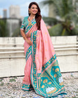 Baby Pink Soft Silk Pichwai Traditional Zari Woven Saree