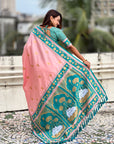 Baby Pink Soft Silk Pichwai Traditional Zari Woven Saree