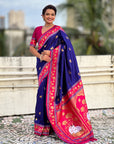 Violet Soft Silk Pichwai Traditional Zari Woven Saree