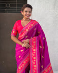 Hot Pink Soft Silk Pichwai Traditional Zari Woven Saree
