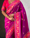 Hot Pink Soft Silk Pichwai Traditional Zari Woven Saree