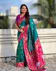 Green Soft Silk Pichwai Traditional Zari Woven Saree