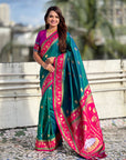 Green Soft Silk Pichwai Traditional Zari Woven Saree