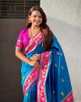 Blue Soft Silk Pichwai Traditional Zari Woven Saree