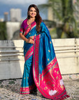 Blue Soft Silk Pichwai Traditional Zari Woven Saree