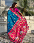 Blue Soft Silk Pichwai Traditional Zari Woven Saree