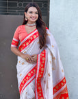 Cream Soft Silk Pichwai Traditional Zari Woven Saree
