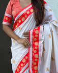 Cream Soft Silk Pichwai Traditional Zari Woven Saree
