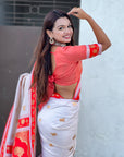 Cream Soft Silk Pichwai Traditional Zari Woven Saree