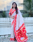 Cream Soft Silk Pichwai Traditional Zari Woven Saree