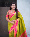 Mehendi Green Soft Silk Pichwai Traditional Zari Woven Saree