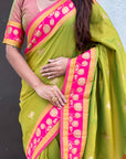Mehendi Green Soft Silk Pichwai Traditional Zari Woven Saree